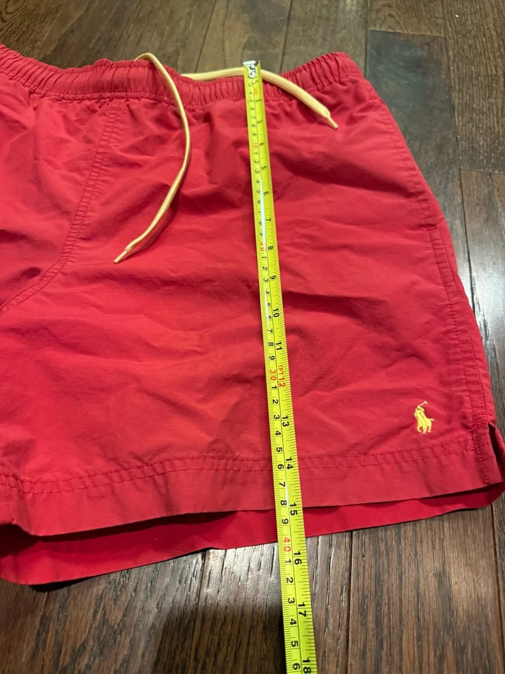 Vintage polo sport Men's Red Swim Trunks with Yellow Drawstring medium